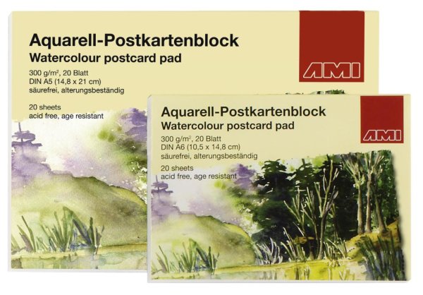 Aquarell Postkartenblock 300g, A5, 20Bl.